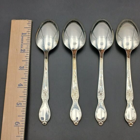 4 pcs Wm Rogers & Son IS Silverplate VICTORIAN ROSE Teaspoon 6" Vtg - Picture 5 of 5